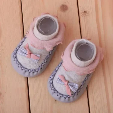 Autumn Winter Models of Newborn Baby Toddler Shoes Socks Cotton Baby Girl Socks Cartoon Bow Non-slip Children Shoes and Socks 4