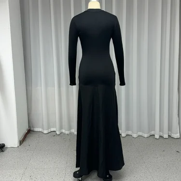 Ellafads Maxi Dress Autumn Women Casual Elegant Solid Long Sleeve Round Neck Nipped Waist Patchwork Evening Party Dresses 6