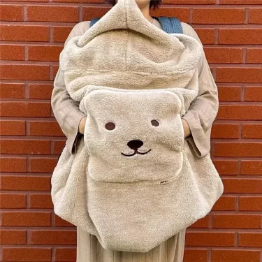 Baby Stroller Windproof Blanket Newborn Swaddle Wrap Coral Fleece Cover Bear Bunny Winter Out Blankets Infant Sleeping Bag Quilt 1