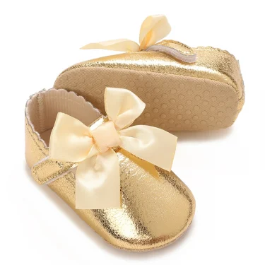 4-color Baby Girl Fashion Solid Color Princess Shoes Comfortable Soft Sole Non-Slip Toddler Shoes Cute Bow Baptism First Walker 3