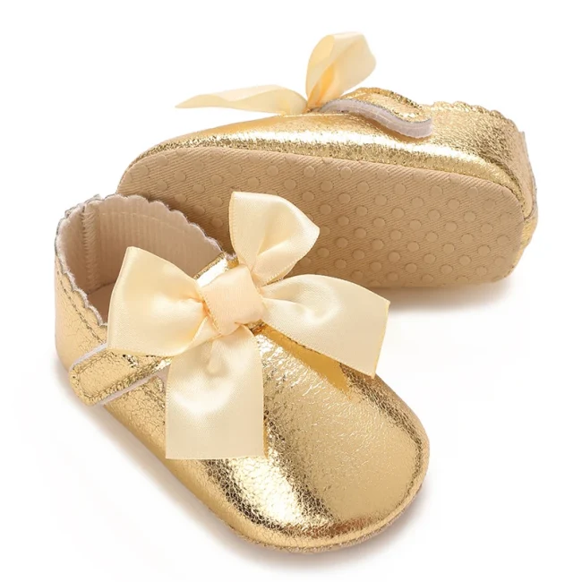 4-color Baby Girl Fashion Solid Color Princess Shoes Comfortable Soft Sole Non-Slip Toddler Shoes Cute Bow Baptism First Walker 3