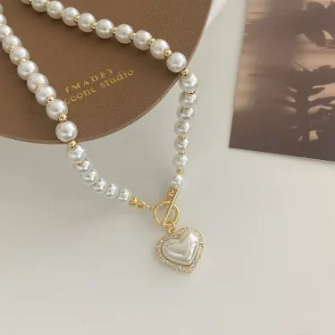 Elegant Pearl Necklace For Women Heart Pendant Necklaces Luxury Imitation Pearls Chain Necklaces Korean Jewelry Girls Gifts 5