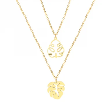 Stainless Steel Necklaces Tropical Plant Classic Big Leaves Pendant Sweater Chain Fashion Necklace For Women Jewelry Friend Gift 6
