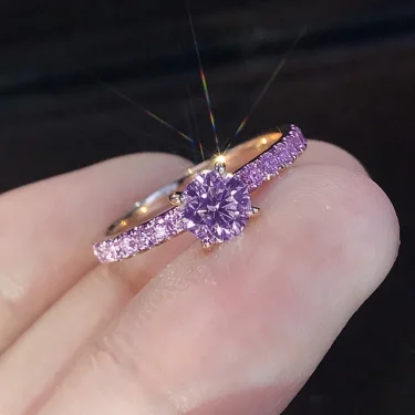 Dazzling Round Geometry Simple Silver Rose Gold Color Rings for Women Fashion Metal Inlaid Purple White Stones Ring Jewelry 1