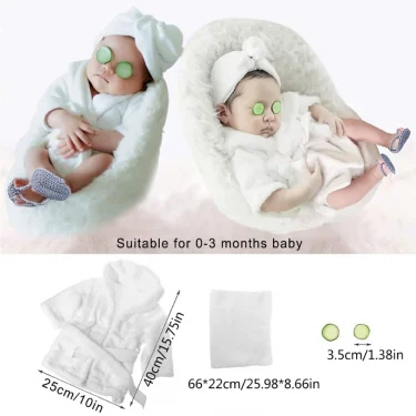 Baby Posing Costume Newborn Bathrobe Towel Set & Cucumber Slices Photo Prop 6