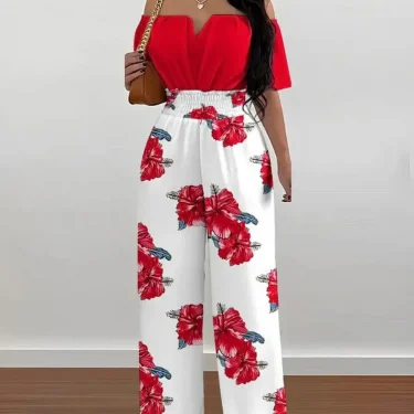Summer Elegant Off Shoulder Women's Jumpsuit 2024 Fashion Trend Casual Short Sleeve Wide Leg Pants Jumpsuits for Women Overalls 2