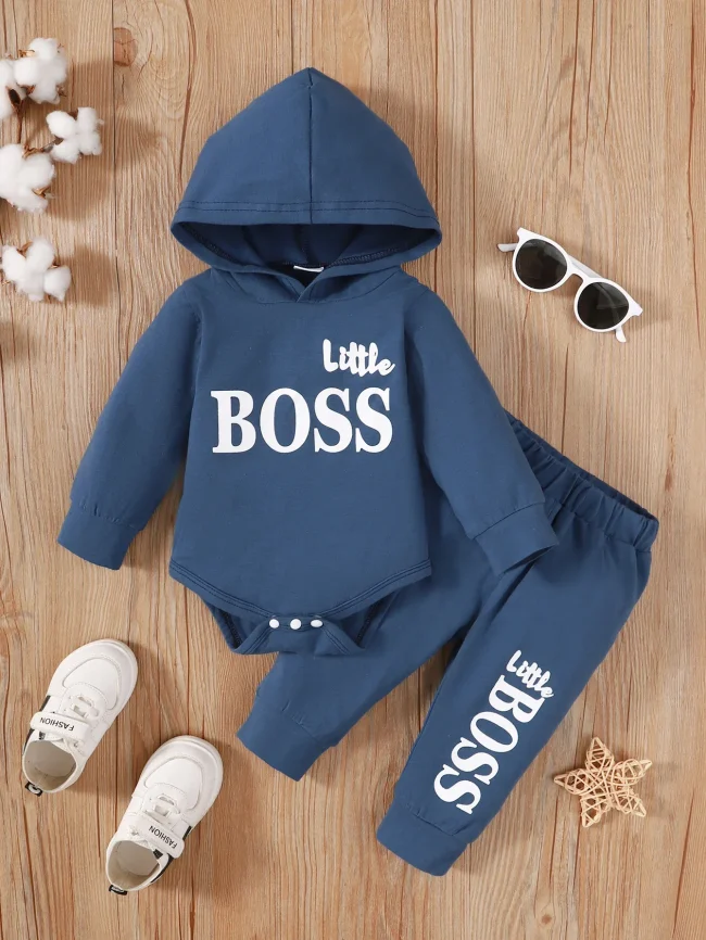Winter Newborn Infant 0-24M Baby Boy Long Sleeves Cotton Hooded Letter Fashion Baby Hoodies Clothing 2