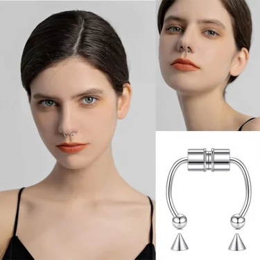 Fake Piercing Nose Ring Hoop Septum Non Piercing Nose Clip Rock HipHoop Stainless Steel Magnet Fashion Punk Body Women Jewelry 2