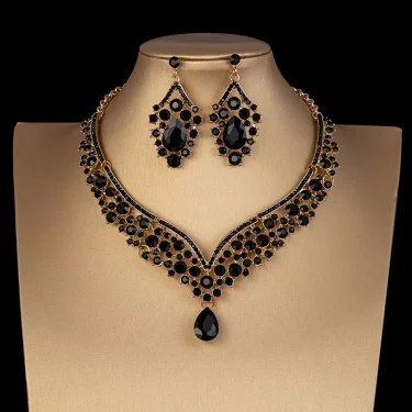 Luxury Crystal AB Color Choker Necklace Earrings Set Rhinestone Bridal Jewelry Sets for Bride Wedding Party Costume Bijoux Femme 2