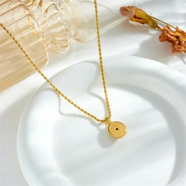 DIEYURO 316L Stainless Steel Oval Black White Stone Pendant Necklace For Women Girl New Trend Clavicle Chain Jewelry Gift Party 5