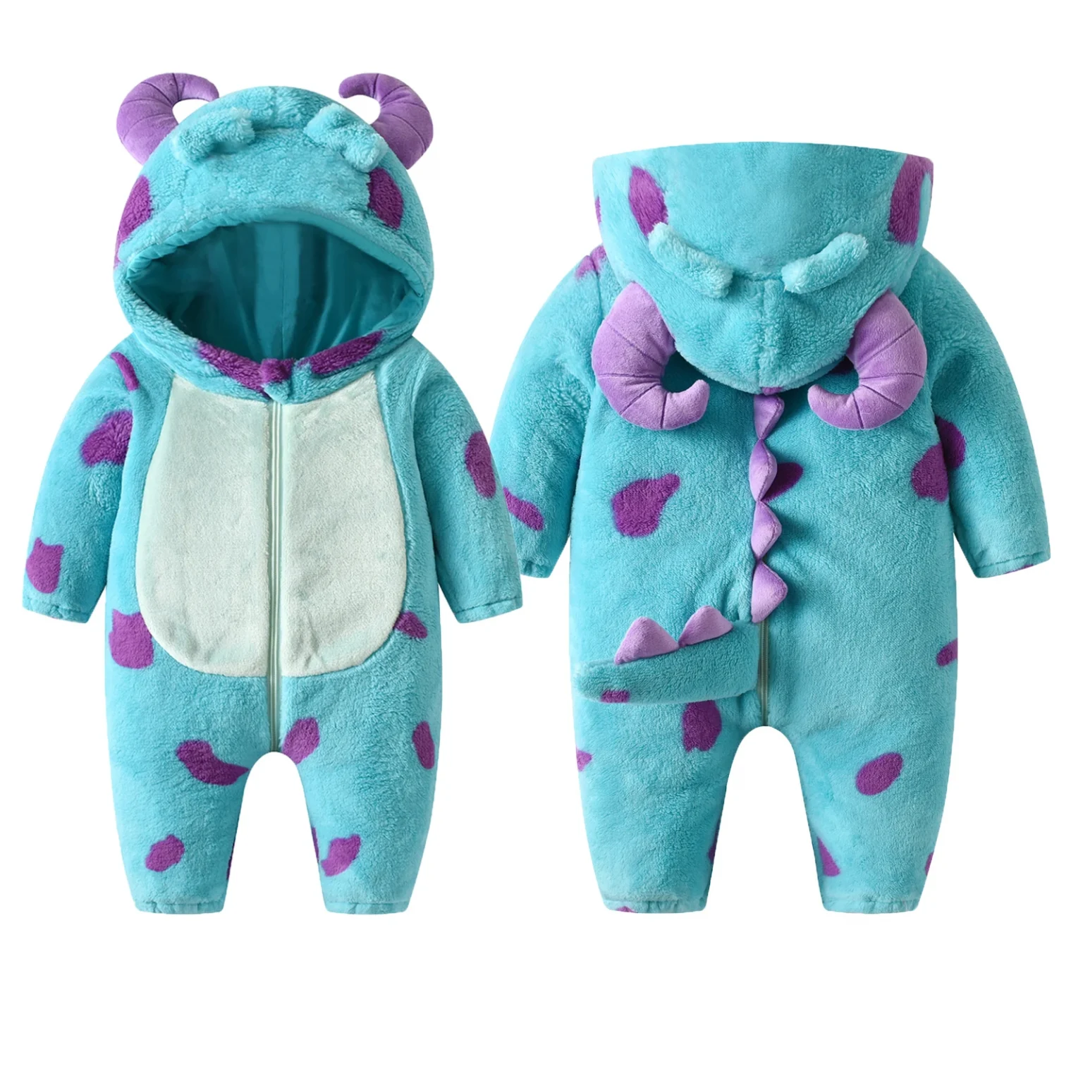 Toddler Baby Thicken Fleece Rompers Cartoon Animal Horn Hooded Jumpsuit Warm Kids Winter Outerwear Infant Playsuits Clothes 1