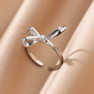 Stainless Steel Bow Knot Opening Rings For Women Cute Gold Plated Geometric Adjustable Ring Simple Jewelry Accesorios anillos 3