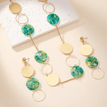 Bohemian Colorful Circular Irregular Alloy Necklace for Women Fashionable Temperament Acrylic Earring Jewelry Set 5