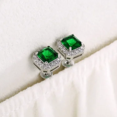 Exquisite Female Earrings 925 SIlver Needle Square Emerald Green Zircon Crystal Earrings For Women Jewelry Wholesale Bijoux 6