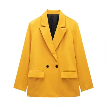 Willshela Women Fashion With Pockets Solid Double Breasted Blazer Vintage Long Sleeves Notched Neck Female Office Lady Outfits 5