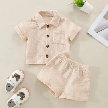 Pudcoco Toddler Newborn Baby 2Pcs Summer Outfits, Short Sleeve Button Down Lapel Shirt + Shorts Set 0-3T 4