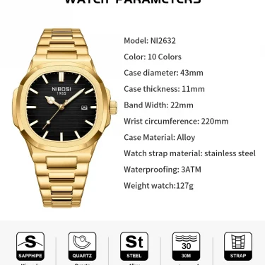 NIBOSI 2025 New Luxury Watch Business Waterproof Male Clock Luminous Date Stainless Steel Square Quartz Men Watch Reloj Hombre 2