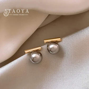 New French Minimalist Grey Imitation Pearl Pendant Earrings 2025 Fashion Jewelry Daily Wear Accessories for Girls Women‘s Party 1