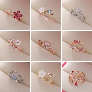 Korean Delicate Flowers Rings for Women Girls Temperament Micro-inlaid Crystal Zircon Finger Rings Party Jewelry Accessories 1