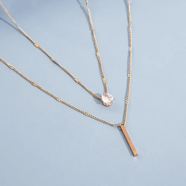 Fashion Multi-layer Necklace For Women Simple Crystal Water Drop Pendant Gold Silver Color Chain Choker Trend Jewelry 3