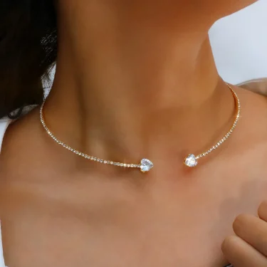 Fashion Rhinestone Heart Collar Choker Necklace For Women Simple Open Collar Golden Necklace For Women Choker Necklace Jewelry 2