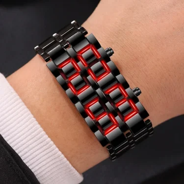 Fashion Mens Digital Lava Wrist Watch Men Black Full Metal Red Blue LED Display Watches Gifts for Male Boy Sport Creative Clock 4