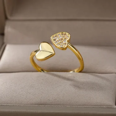 Bee Butterfly Ring For Women Open Adjustable Stainless Steel Cubic Zirconia Moon Heart Finger Ring Elegant Birthday Jewelry 3