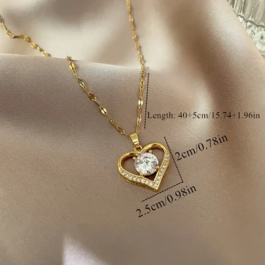 Gorgeous Heart Shape Simple Copper Inlaid Zirconia Pendant Necklace Women Men Fashion Stainless Steel Chain Anniversary Gift 5