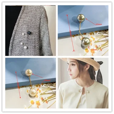 New 3Pcs/Set Double Pearl Brooch Pins Anti-Fade Brooches For Women Sweater Cardigan Clip Coat Retractable Button Dress Jeans Fit 2