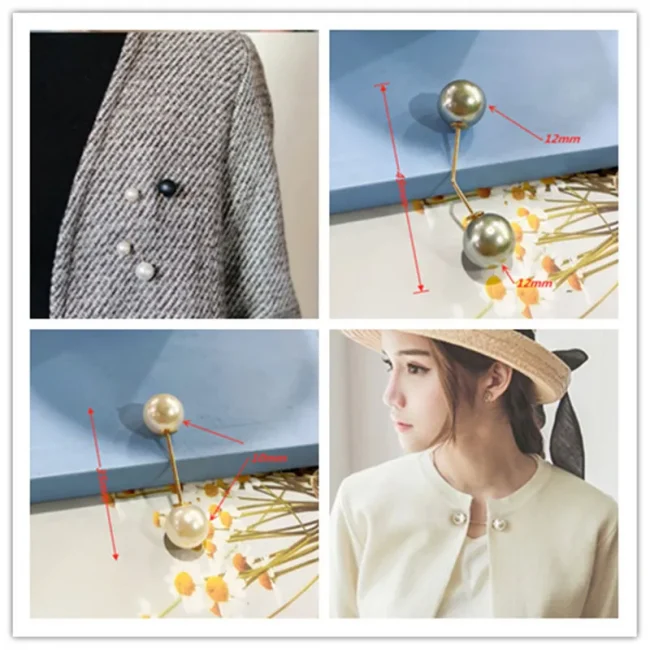 New 3Pcs/Set Double Pearl Brooch Pins Anti-Fade Brooches For Women Sweater Cardigan Clip Coat Retractable Button Dress Jeans Fit 2