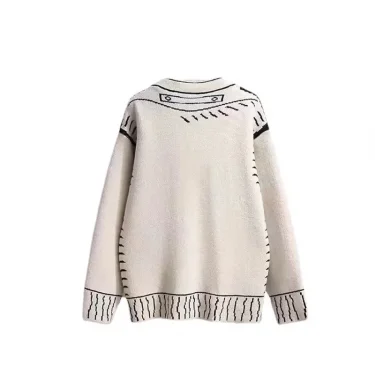 Knitted Spell Color Cardigan Coat Autumn and Winter Black and White Silhouette Loose Lazy Cardigan Coat Knitted Top Woman 5