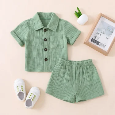 Pudcoco Toddler Newborn Baby 2Pcs Summer Outfits, Short Sleeve Button Down Lapel Shirt + Shorts Set 0-3T 5