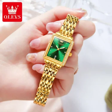 OLEVS 9995 Luxury Diamond Square Quartz Watch for Women Gold Stainless Steel Waterproof Luminous Top Elegant Ladies Wristwatches 2