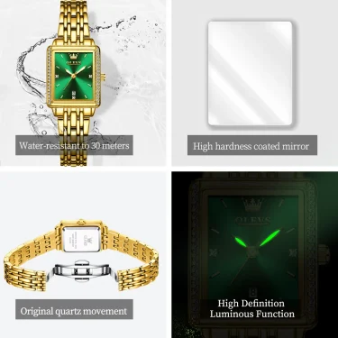 OLEVS 9995 Luxury Diamond Square Quartz Watch for Women Gold Stainless Steel Waterproof Luminous Top Elegant Ladies Wristwatches 5