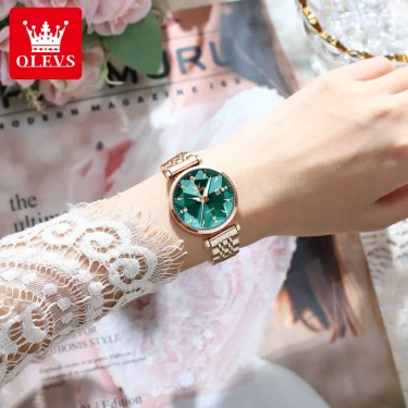 OLEVS 5536 Luxury Brand Diamond Quartz Women's Watch Fashion Elegant Rose Gold Waterproof Women's Watch Bracelet Set Reloj Mujer 3