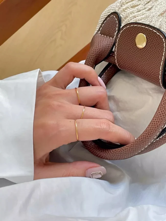 Peri'sbox 0.5mm Extremely Thin Stainless Steel Anti-Tarnish Rings for Women Fashion Simple 18K Pvd Gold Plated Ring Office Style 4