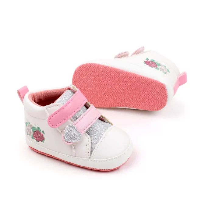 Baby Girl Shoes Infant Toddler 0-9-18 Months Flower Print Beautiful Soft PU High Quality Anti-slip Sole Walking Sneaker BHX3174 6