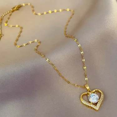 Artificial Gems Heart Pendant Necklace for women 2022 Golden Stainless Steel Lips Neck Chain Female Necklaces Jewelry for Girl 5