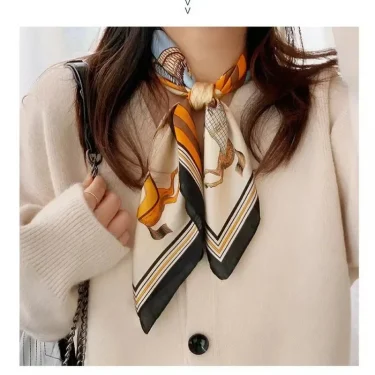 Luxury Print Silk Square Scarf Women Soft Satin Horse Hairband Neckerchief Office Hijab Headband Foulard Bag Ribbons Gift 4