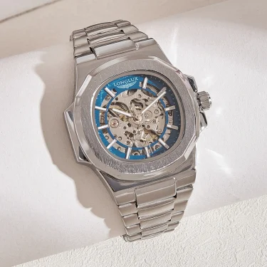 LONGLUX automatic man watch luxury mechanical wristwatches stainless steel skeleton waterproof mens watch men gift 1