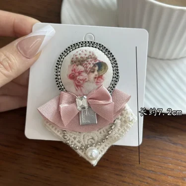 Korean Rhinestone Pearl Badge Brooches for Women Pink Fabric Bow Lapel Pin Fashion Scarf Button Brooch Accessories for Backpacks 3