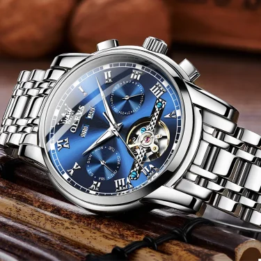 OLEVS Men's Watches Automatic Mechanical Business Wristwatch Waterproof Stainless Steel Strap Watch for Man Skeleton Calendar 3