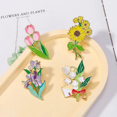Creative cartoon plants flowers metal enamel badge pin garden style greenery sunflower clothing bag accessories brooch jewelry 4