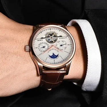 LIGE Men Watches Automatic Mechanical Watch Tourbillon Clock Genuine Leather Waterproof Watch Men Military Wristwatch Man 5
