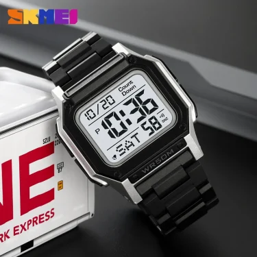 SKMEI Waterproof Sport Watch for Man Countdown Stopwatch Digital Wristwatch 2Time Fashion Mens Clock 5