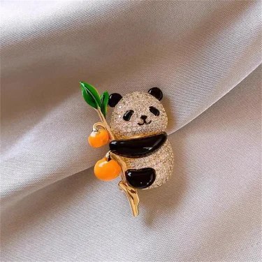 1Pc Cute Panda Brooch with Persimmon and Auspicious Meaning for Men and Women Jewelry Fashion Accessories Gifts 2025 1