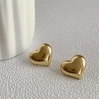 LATS Gold Color Smooth Surface Love Heart Shaped Stud Earrings Women Minimalist Fashion Girl Wedding Bridal Jewelry 4