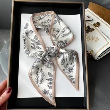 Fashion Print Hair Ribbon Scarf Women Neck Tie Bag Scarfs Satin Silk Skinny Headscarves Ladies Foulard Floral Bands 2025 1