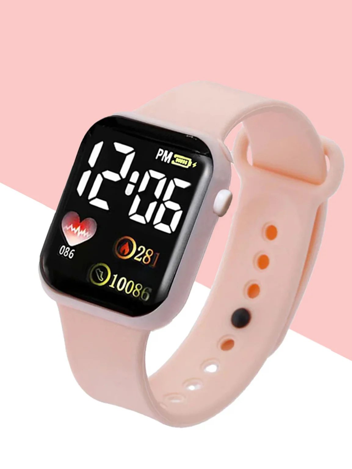 Leisure sports pink silicone rectangular women's electronic watch gift watch set for friends 5