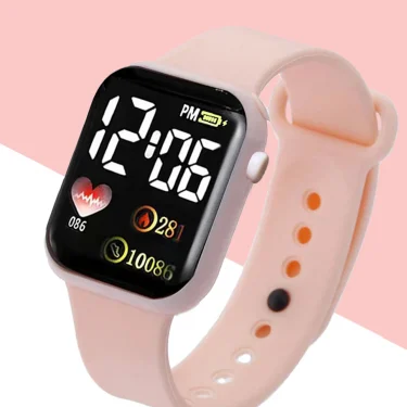 Leisure sports pink silicone rectangular women's electronic watch gift watch set for friends 5
